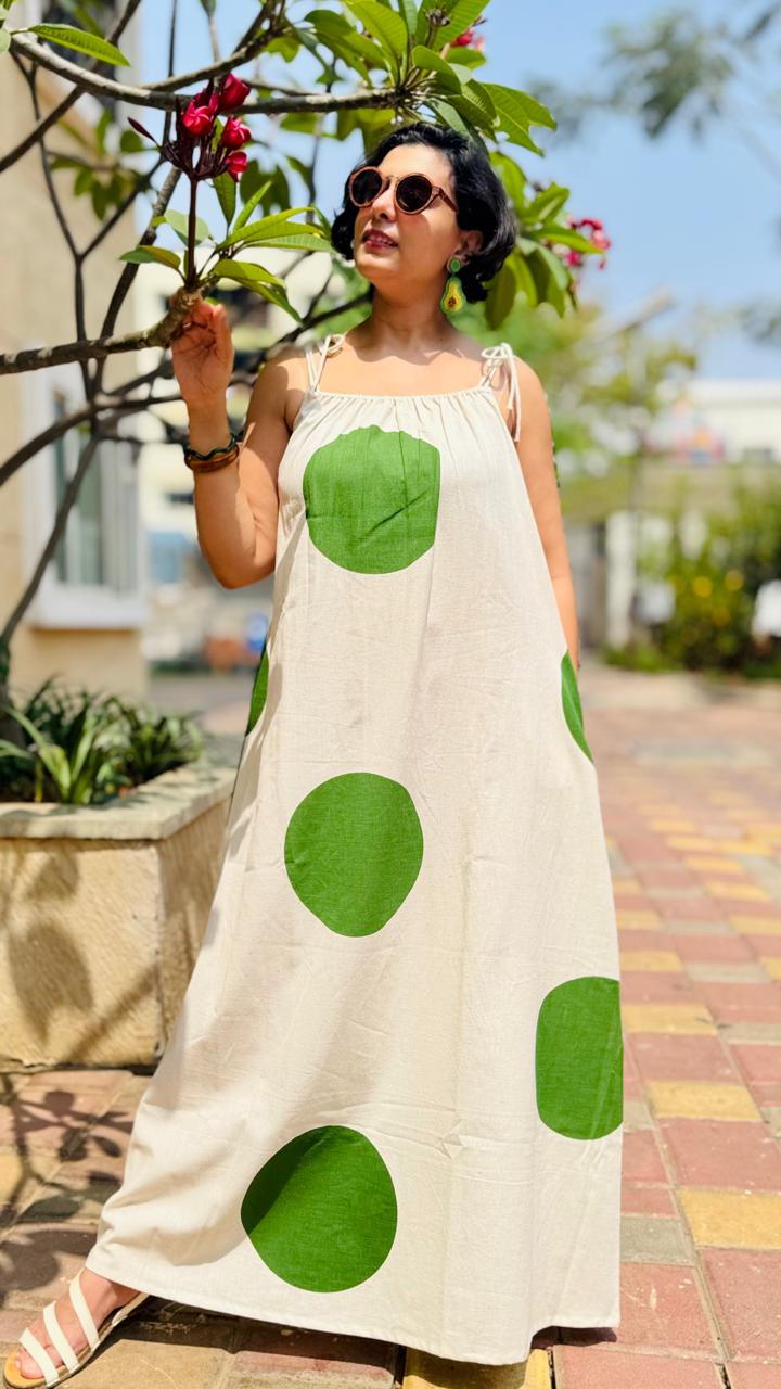 The Roma Dress in Forest Green Polka Dots