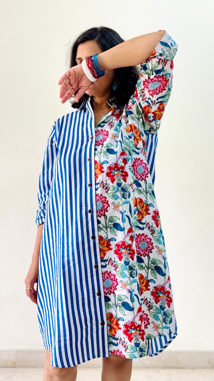 Floral & Stripes Shirt Dress
