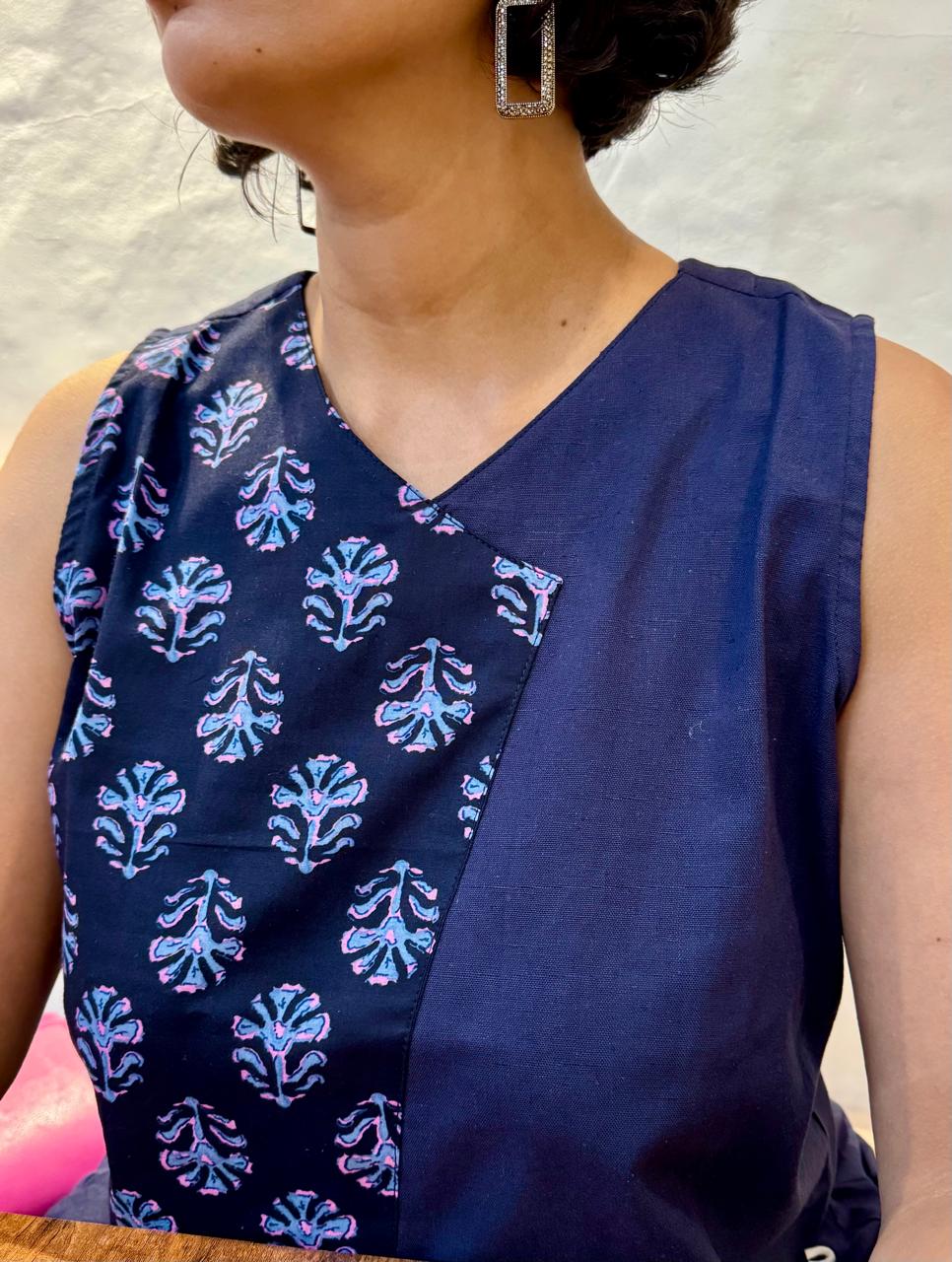 Block Print Half & Half Top
