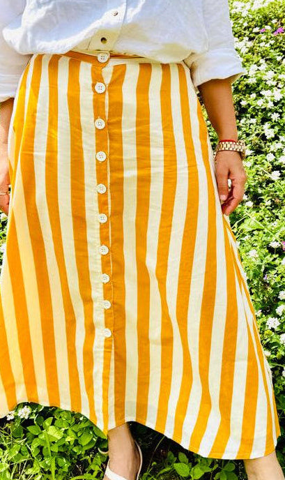 The Stripes Play Midi Skirt in Mimosa Yellow