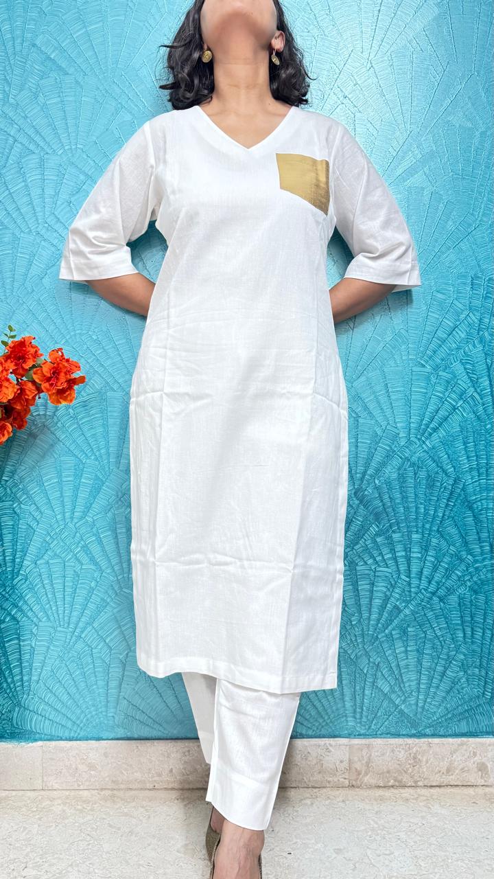 Gold Spot Kurta Coord in White