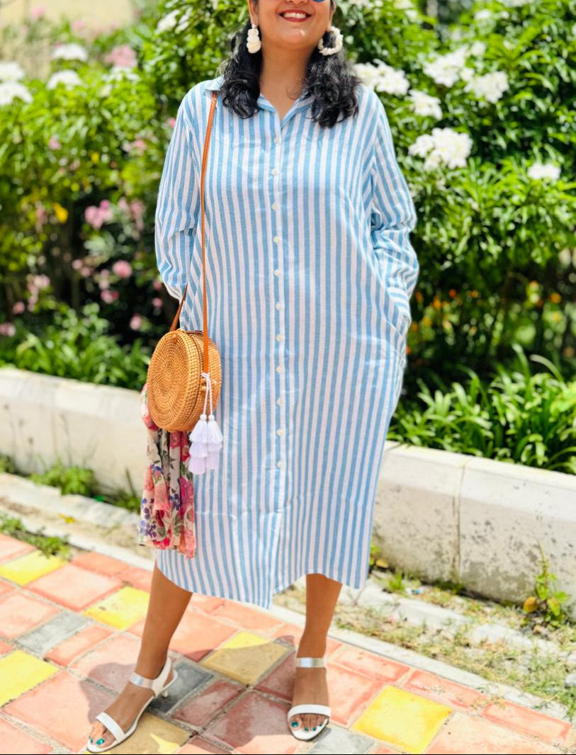 The Classic Stripe Midi Shirt Dress