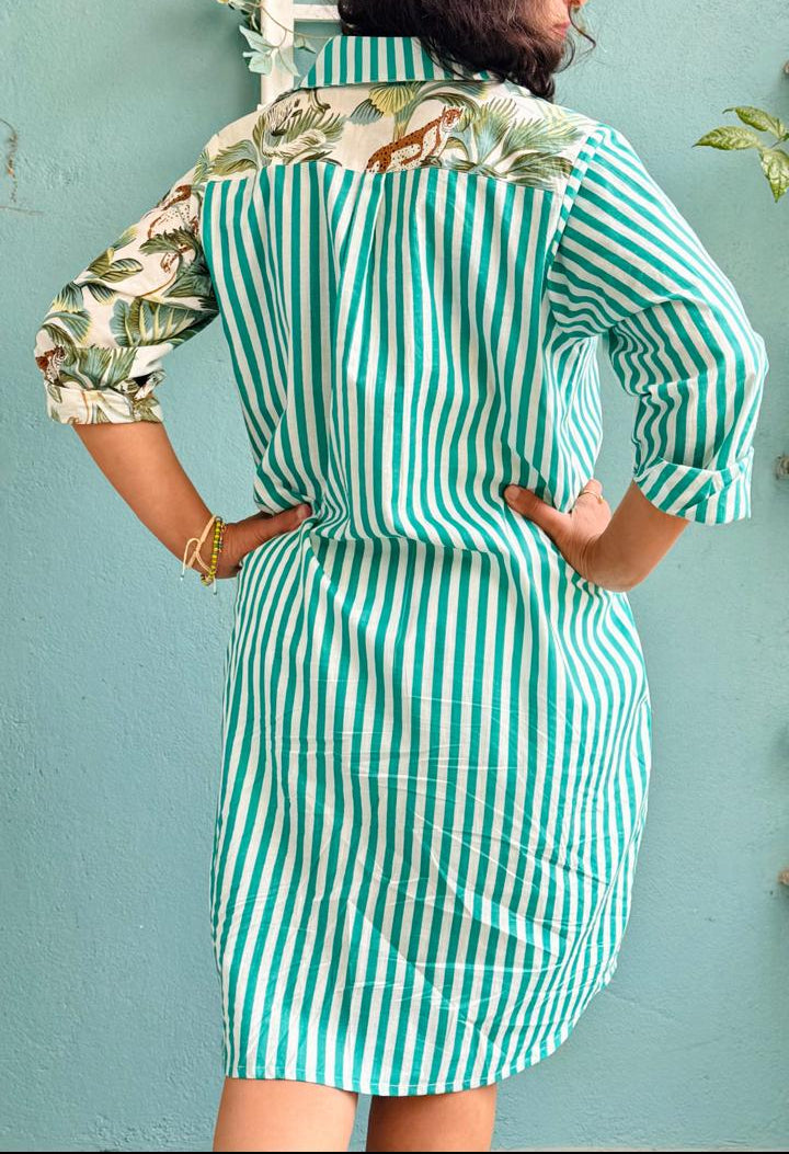 Tropical Stripe Shirt Dress
