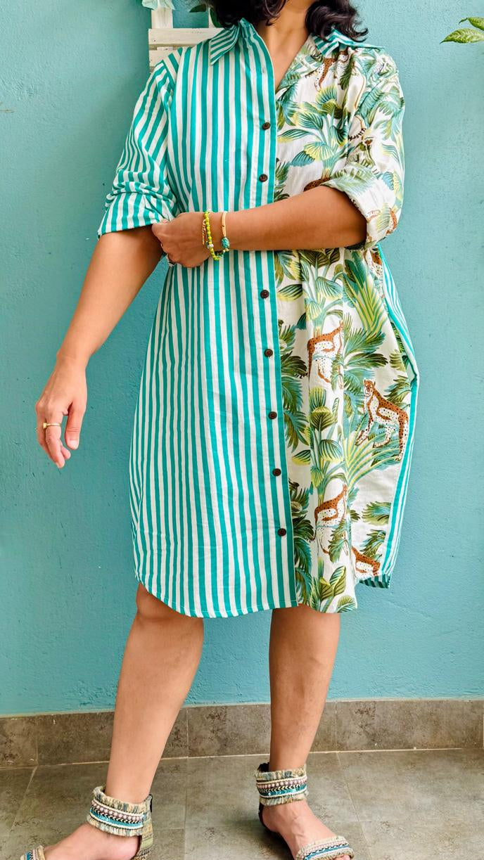 Tropical Stripe Shirt Dress