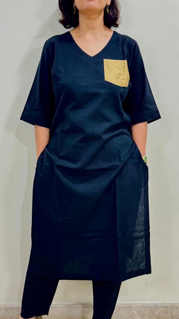 Gold Spot Kurta Coord in Black