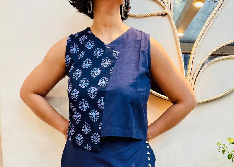 Block Print Half & Half Top