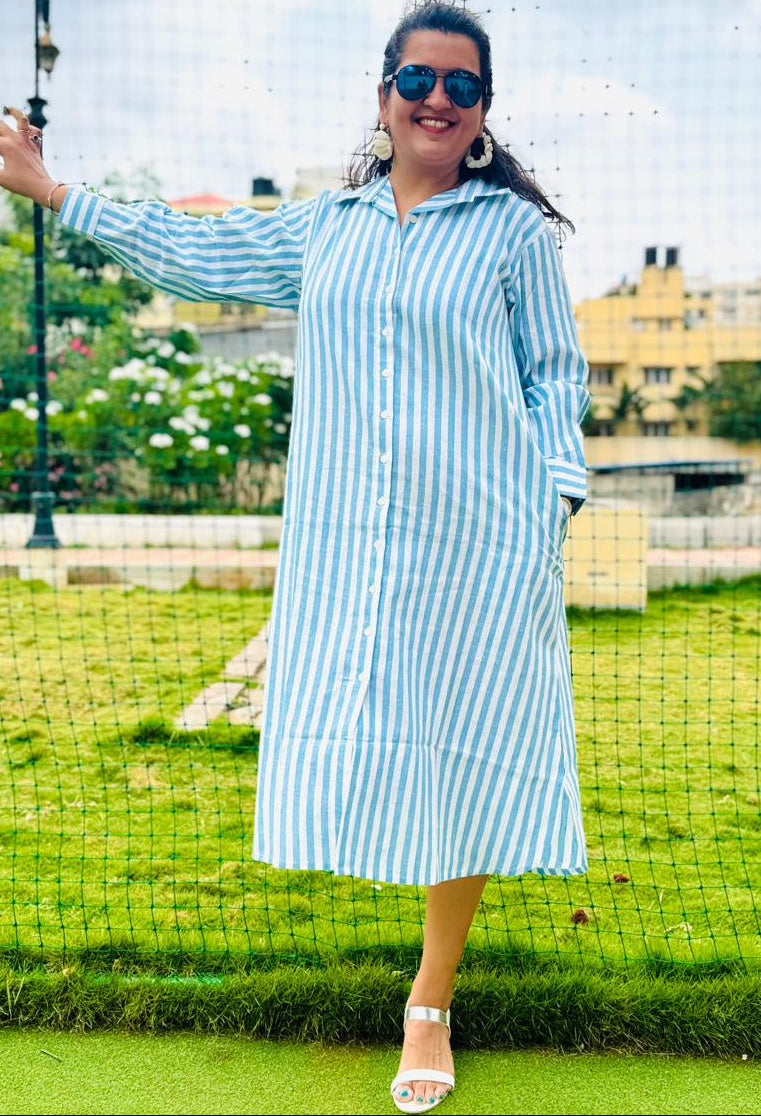 The Classic Stripe Midi Shirt Dress