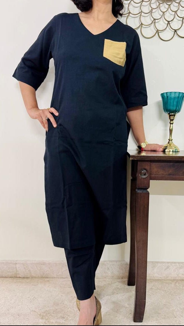 Gold Spot Kurta Coord in Black