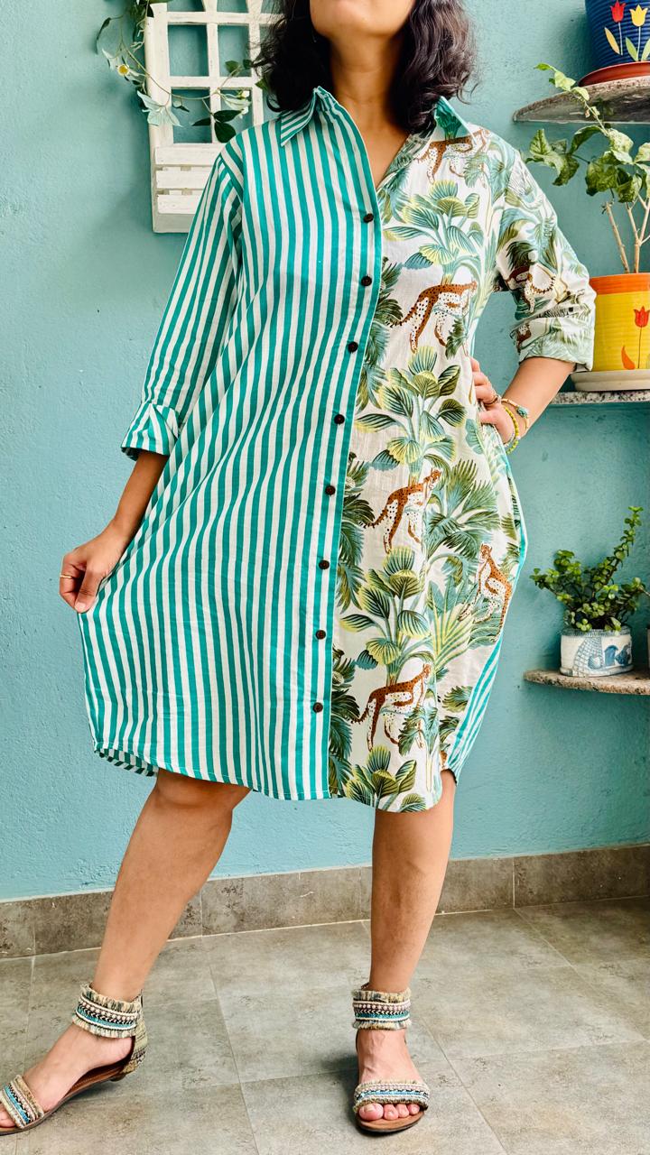 Tropical Stripe Shirt Dress