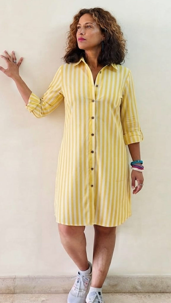 Yellow Stripes Shirt Dress