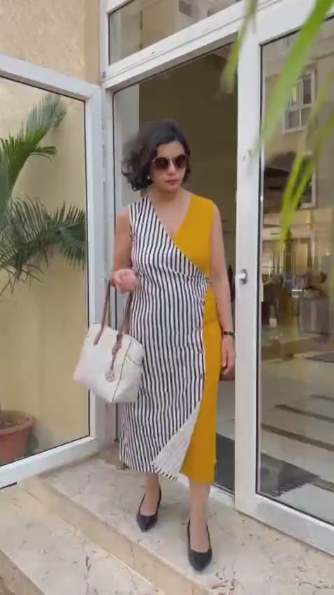 Nine to Five Stripes dress in Mustard Yellow